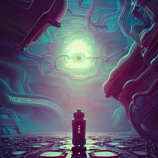 Image similar to existential dread, intricate, abstract, sci-fi, wacky, dreadful, horror, by Tooth Wu, by WLOP, by Beeple, by Dan Mumford, by Greg Rutkowski, Octane Render, digital painting highly detailed