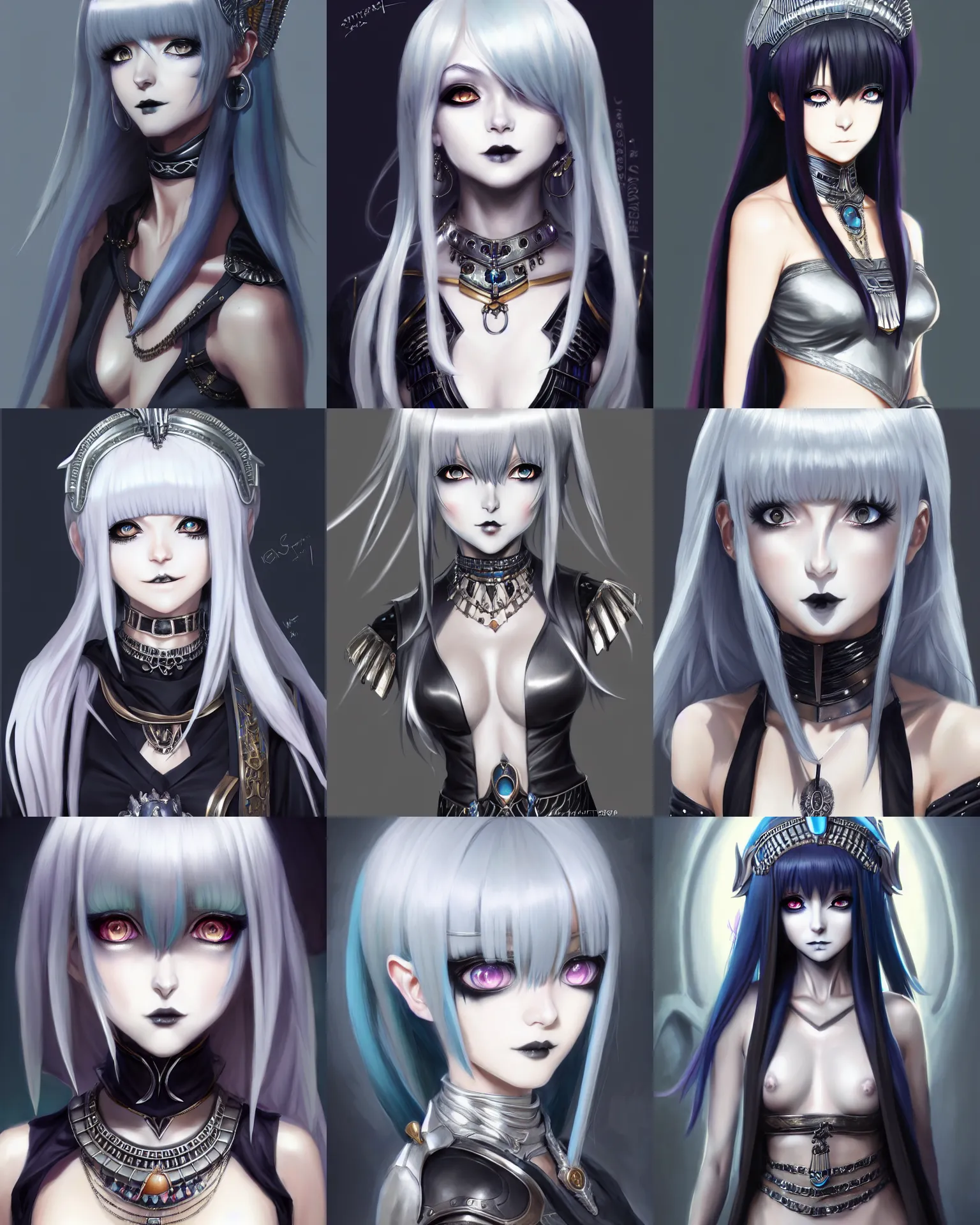 Prompt: Character concept art of a silver haired goth anime Cleopatra || cute-fine-face, pretty face, realistic shaded Perfect face, fine details by Stanley Artgerm Lau, WLOP, Rossdraws, James Jean, Andrei Riabovitchev, Marc Simonetti, and Sakimichan, tranding on artstation