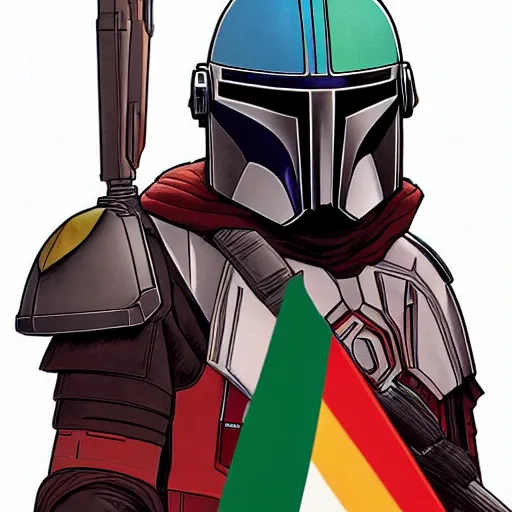 Image similar to the mandalorian wearing a pride flag cape by ilya kuvshinov katsuhiro otomo