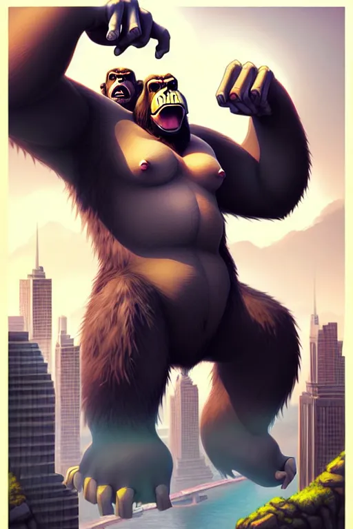 Image similar to isometric King Kong by Artgerm and WLOP, Pixiv