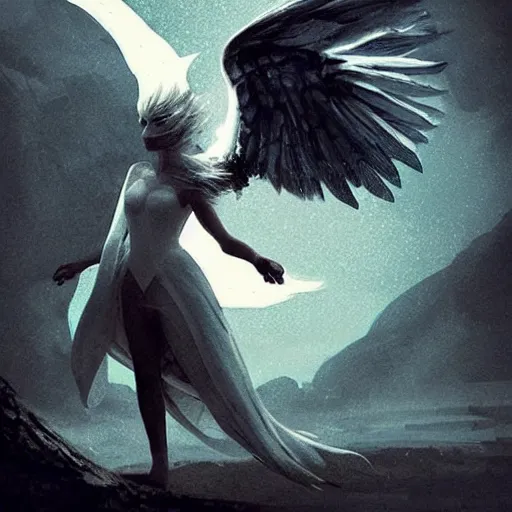 Image similar to “Knight of light rises the white bird carefully, epic, atmospheric, concept art”