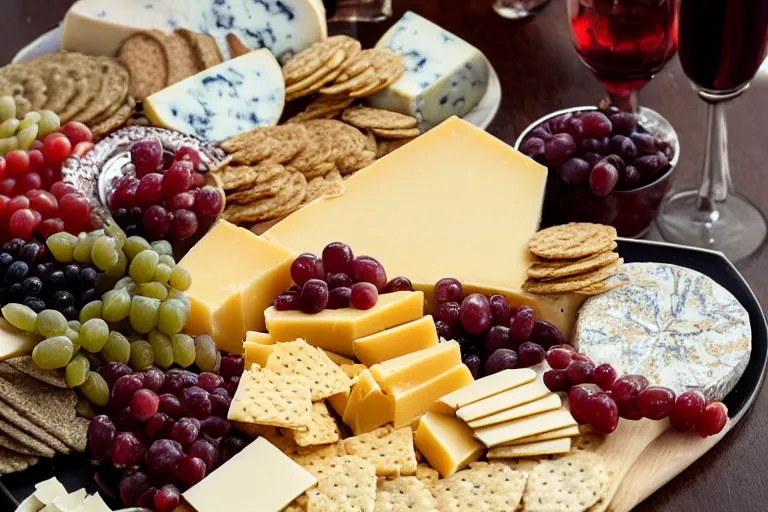 Image similar to A large cheese platter with crackers