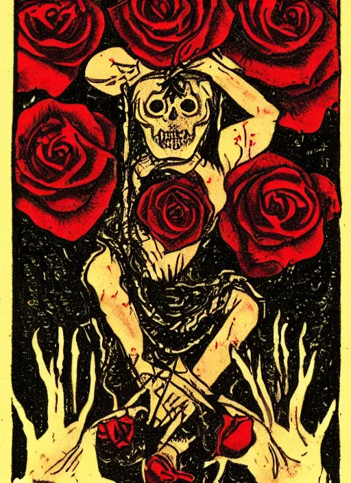 Image similar to tarot card :: horror :: vintage :: blood and roses :: by Yurtsev and Darkchylde