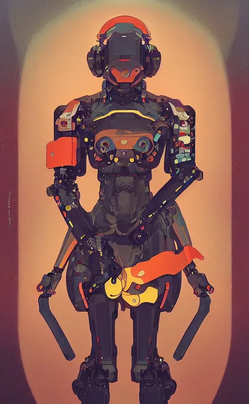 Image similar to upper half portrait of colourful army mecha robot in front of black background, art by hsiao - ron cheng & alphonse mucha, highly detailed, digital painting, concept art, illustration, smooth sharp focus, intricate, symmetry, black backdrop, artstation,