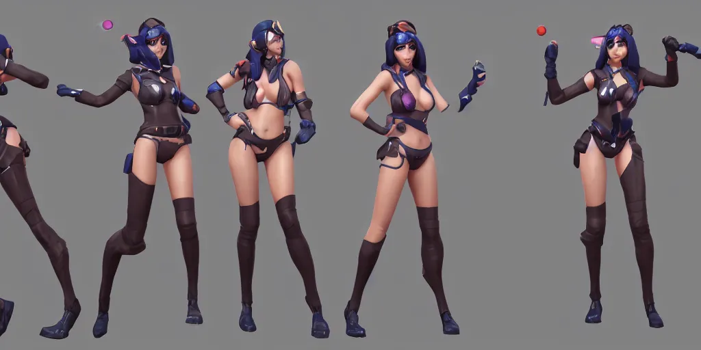 Image similar to rendered character sheet of Pool party Caitlyn in the game League of Legends, unreal engine 5 3d trending on art station