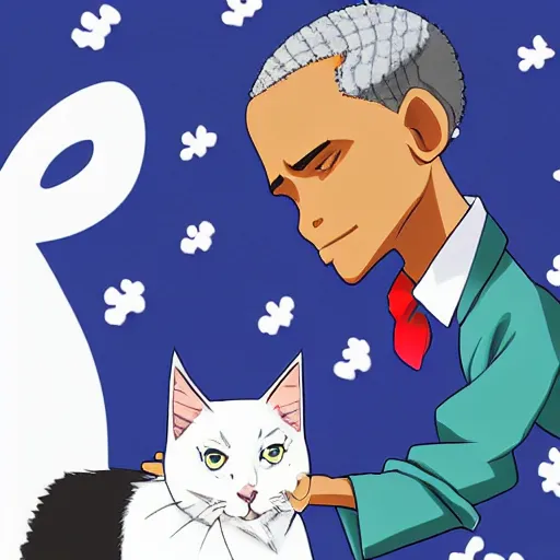 Image similar to “anime key visual of Obama petting a cat, pixiv”