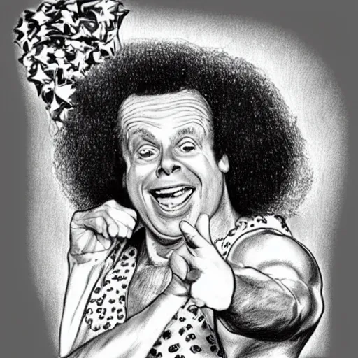 Image similar to a portrait drawing of Richard simmons drawn by mort drucker