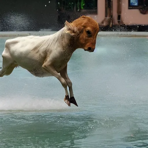 Image similar to a moomoo doing a boingboing over the splish splash