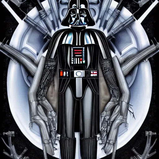 Image similar to darth vader in the biomechanical style of hans rudolf giger