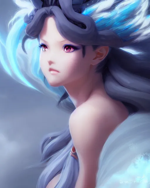 Image similar to character concept art of an anime stormy cloud goddess | | cute - fine - face, pretty face, realistic shaded perfect face, fine details by stanley artgerm lau, wlop, rossdraws, james jean, andrei riabovitchev, marc simonetti, and sakimichan, trending on artstation