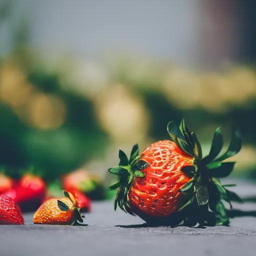 Prompt: high quality presentation photo of a golden strawberry, photography 4k, f1.8 anamorphic, bokeh, 4k, Canon, Nikon