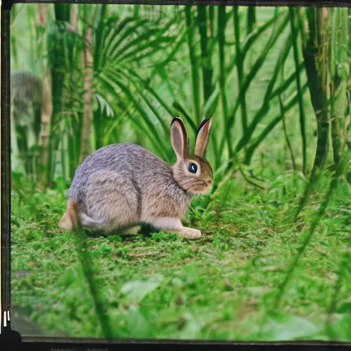 Image similar to rabbit run across jungle. film strip. 4 frames.