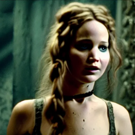 Image similar to cinematic jennifer lawrence as frankenstein's monster, color photography, sharp detail, still from the movie mary shelly's frankestein