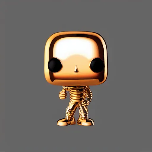 Image similar to metal chrome funko pop with neon lighting