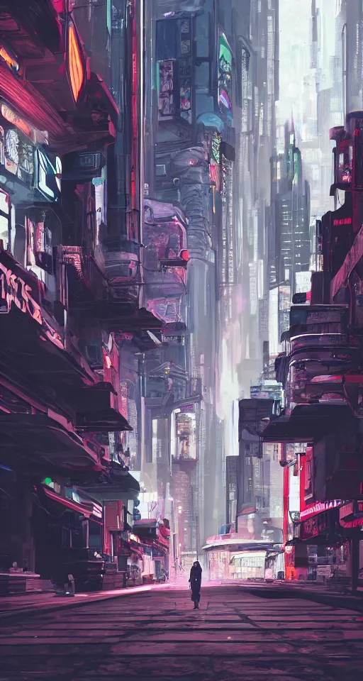 Image similar to concept art portrait of male cyberpunk walking through futuristic town