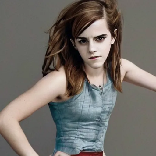 Image similar to Emma Watson drawn in Jojo's Bizarre Adventure, doing a jojo pose