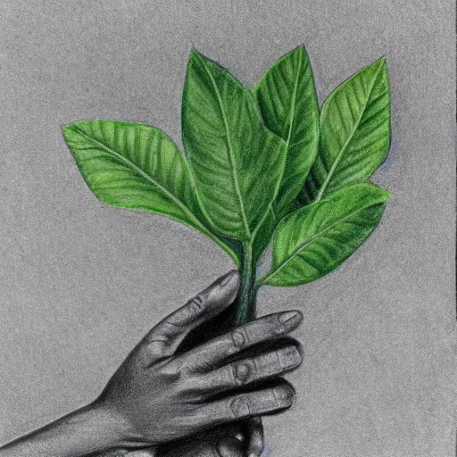 Prompt: a favicon of a hand holding a plant, pencildrawing