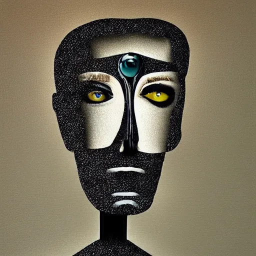 Image similar to half salvador dali, half robot, portrait, in style of salvador dali