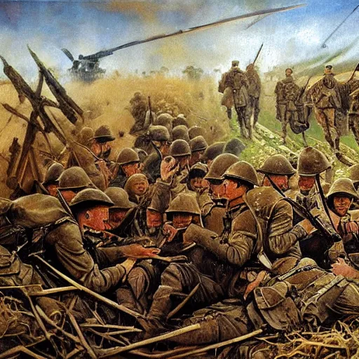 Prompt: Battle of the Somme painting 1916