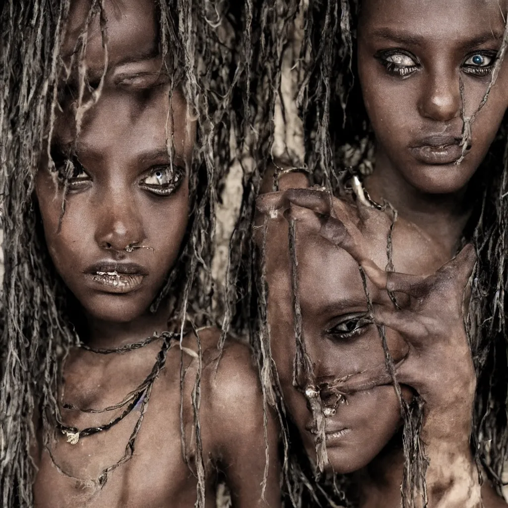 Image similar to elha saresi, eyes of a demon, ancient african androgynous vampire