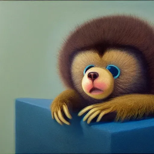 Prompt: hyper realistic cute fluffy Cheburashka with giant ears and big eyes, by Edward Hopper and James Gilleard, Zdzislaw Beksisnski, higly detailed