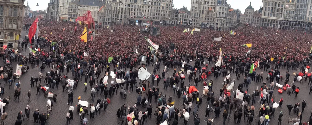 Image similar to farmers and cows protesting on dam square, sirens, fire, alarms, chaos, demonstration