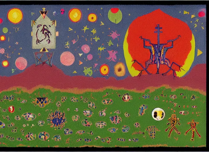 Image similar to pixel decollage painting tarot lovers card composition tower of babel road red armor wonky alien frog and maggot vampire clown knight on a skeleton pale horse in a dark green cloudy night sky with golden foil jewish stars and diamonds, mountain lake and blossoming field in background, painted by Mark Rothko, Helen Frankenthaler, Danny Fox and Hilma af Klint, pixelated, neo expressionism, semi naive, pastel colors, cinematic, color field painting, cave painting, voxel, pop art look, outsider art, minimalistic. Bill Traylor painting, part by Philip Guston, Amano and Francis Bacon. art by Adrian Ghenie and Storm Thorgerson, very coherent symmetrical artwork, cinematic, hyper realism, high detail, octane render, unreal engine, Smooth gradients, depth of field, full body character drawing, extremely detailed, 8k, extreme detail, intricate detail, masterpiece