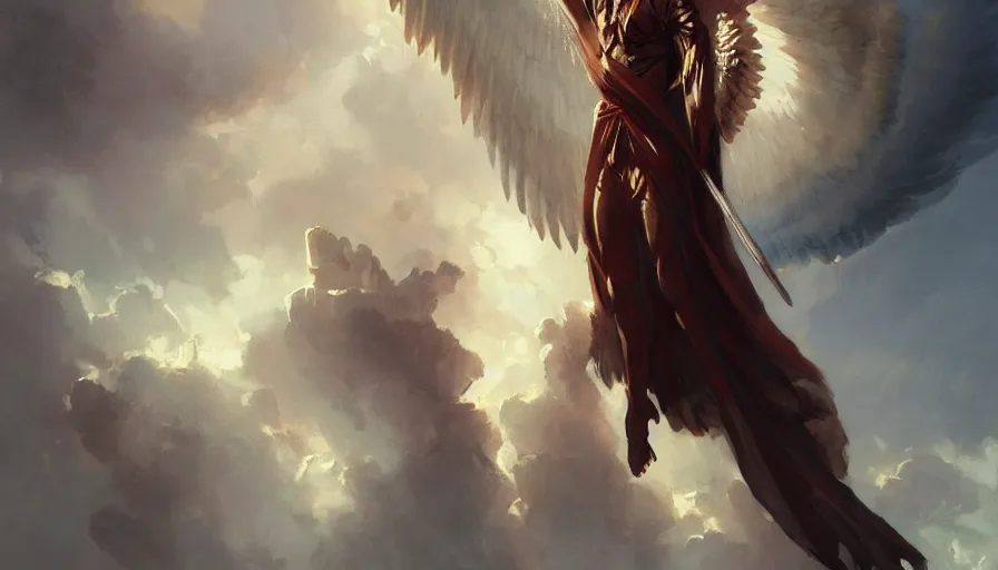 Image similar to A beautiful painting of archangel gabriel by greg rutkowski and Kalin Popov , Trending on artstation HD.