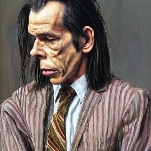 Image similar to high quality high detail painting by lucian freud, hd, dead nick cave