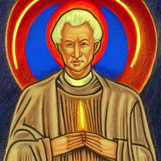 Image similar to yeltsin on an icon, a halo of fire, a drawing in church style, art in color