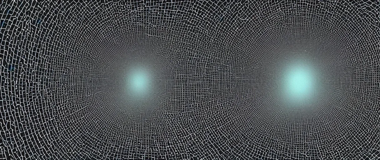 Image similar to abstract black hole in space, rhizomatic network, generative art, volumetric, particles, physical, translucence, cinematic lighting, iridescence