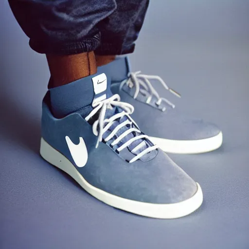 Image similar to a studio photoshoot of A Nike sneaker designed by Jerry Lorenzo, realistic, color film photography by Tlyer Mitchell, 35 mm, graflex