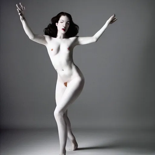 Image similar to stoya realistic expired kodak film full body portrait of an angel performer dancing,, hyperrealism, hypermaxiymalism, photorealistic, detailed, atmospheric, 8 k, award winning photography, cinematic