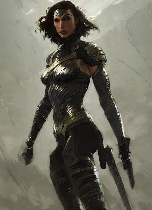 Prompt: gal gadot wearing metal gear armor dramatic lighting art by Hokusai by Richard Schmid artstation by greg rutkowski by trevor henderson by ross draws cinematic dramatic