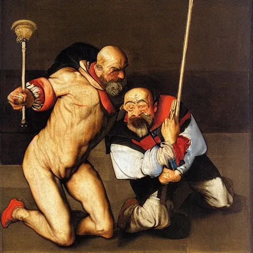 Prompt: two court dwarves fighting to the death, 1 5 8 6, by diego velazquez