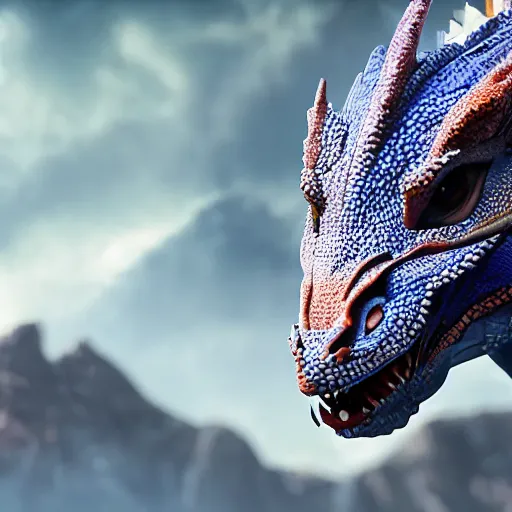 Prompt: a beautiful dragon's bule eyes, 8 k, stunning, local features, super realistic, close - up view, movie style