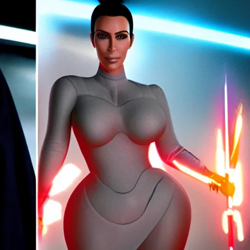 Image similar to kim kardashian in star wars as an evil sith, 8k resolution, full HD, cinematic lighting, award winning, anatomically correct