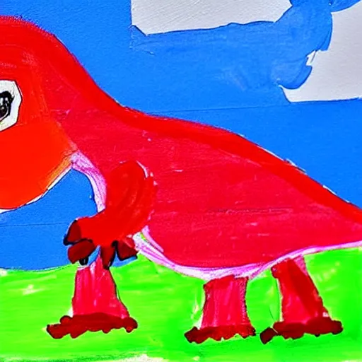 Image similar to a child's painting of a friendly dinosaur