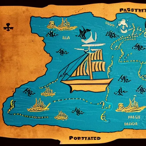 Prompt: pirate treasure map of portland, oregon.