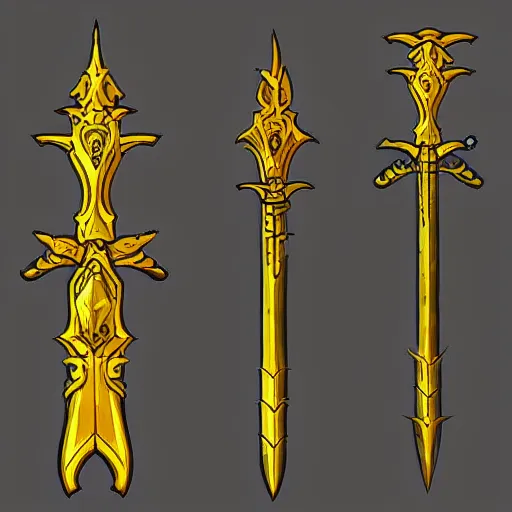 Prompt: yellow broad sword, giant sword, war blade weapon, fantasy game art style, league of legends style art
