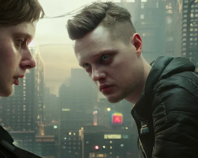 Image similar to highly detailed portrait of michael pitt as an android choking someone, in detroit : become human, stephen bliss, unreal engine, fantasy art by greg rutkowski, loish, rhads, ferdinand knab, makoto shinkai and lois van baarle, ilya kuvshinov, rossdraws, tom bagshaw, global illumination, radiant light, detailed and intricate environment