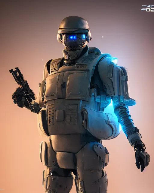 Prompt: a futuristic portrait of cybernetic soldier with a rifle strapped to its back and wearing sci fi plate armor, cinematic lighting, smooth, high detail, high octane, unreal engine, octane render, by rafael grassetti, golden rule, sense of action, fog volumes, vivid color glow, post processing, cgsociety