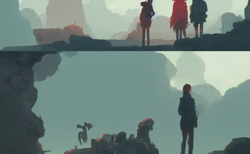 Image similar to scenic environment cinematic deeper meaning illustration by atey ghailan and muira kentaro, trending on artstation