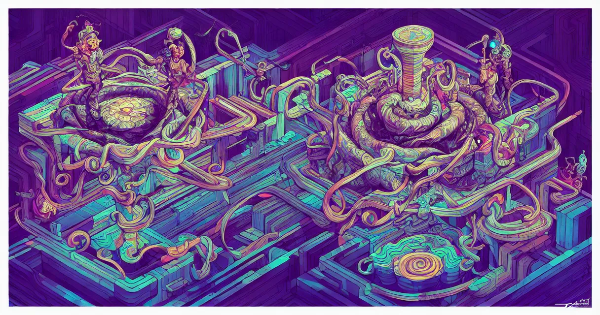 Image similar to arcane twisted turn of fate abstraction, centered award winning ink pen illustration, isometric abstract illustration by dan mumford, edited by craola, technical drawing by beeple and tooth wu, tiny details by artgerm and watercolor girl, symmetrically isometrically centered