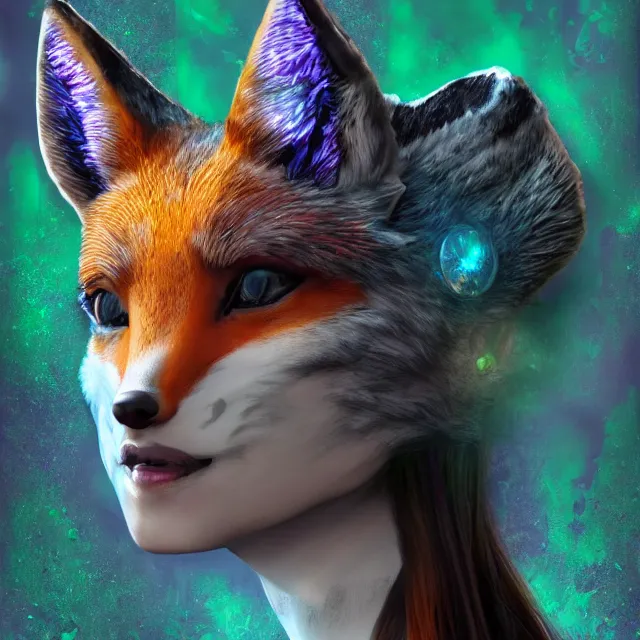 Image similar to a character portrait of the avatar for an female humanoid fox a. i. in the style of glitch art in the style of anti art trending on artstation deviantart pinterest furaffinity photorealistic hd 8 k highlights and shadow detailed high resolution