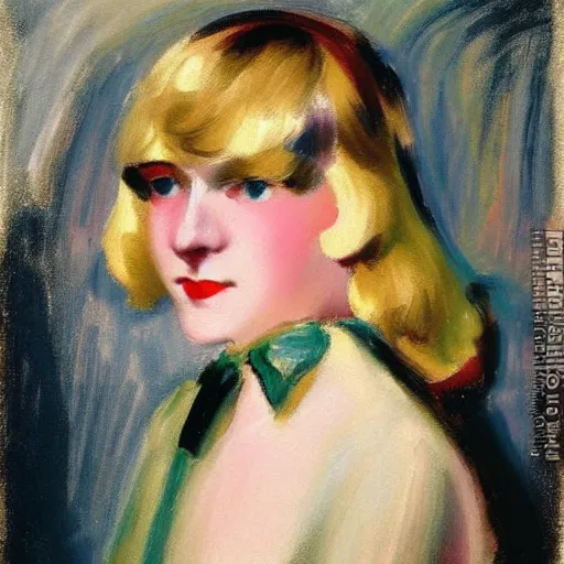 Prompt: a portrait of an upper class blonde teenage girl, 1 9 2 0 s, by robert henri