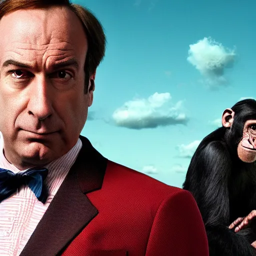 Prompt: saul goodman is a chimp with a machine gun, still from netflix