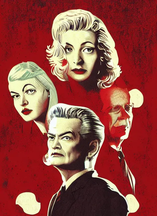 Prompt: twin peaks movie poster art by bob larkin