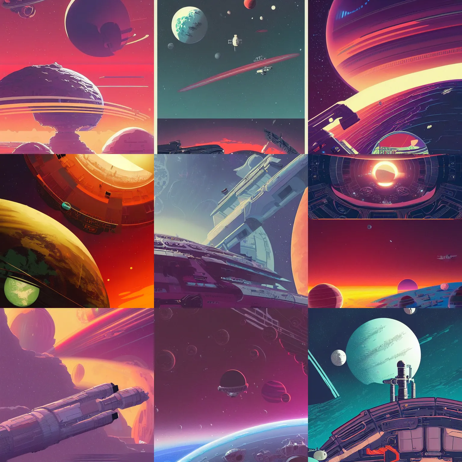 Prompt: a beautiful ultra detailed matte painting of a scifi space station in orbit around a planet, trending on artstation, art by tom whalen, laurie greasley and greg rutkowski and ilya kuvshinov