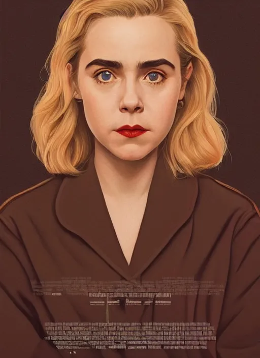 Image similar to twin peaks movie poster art, portrait of kiernan shipka, from scene from twin peaks, clean, simple illustration, nostalgic, domestic, highly detailed, digital painting, artstation, concept art, smooth, sharp focus, illustration, artgerm, donato giancola, joseph christian leyendecker, wlop